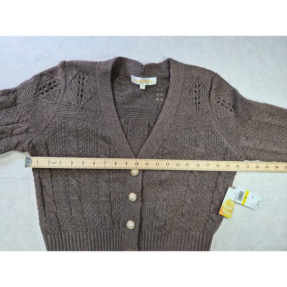 Cable Knit Chunky Cottagecore Boho Cardigan Mocha Plum sz M #2177 - Picture 4 of 7